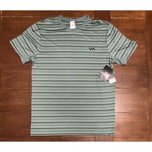 RVCA Sweep Stripe Crew SS Tee Green White Stripe Mens Size Large NWT $60